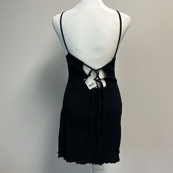 Free People Lyla Smocked Bodycon Mini Dress Black S NWT - Picture 4 of 6